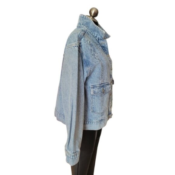 Light Denim Wash Oversized Bomber Jacket Retro NWT Sz 12 - Picture 6 of 15
